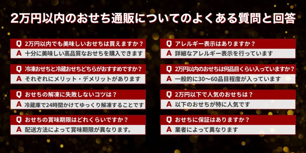 2万円以内のおせち通販についてのよくある質問と回答