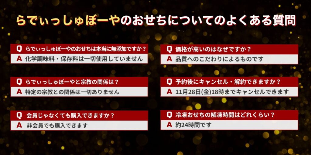らでぃっしゅぼーやのおせちについてのよくある質問