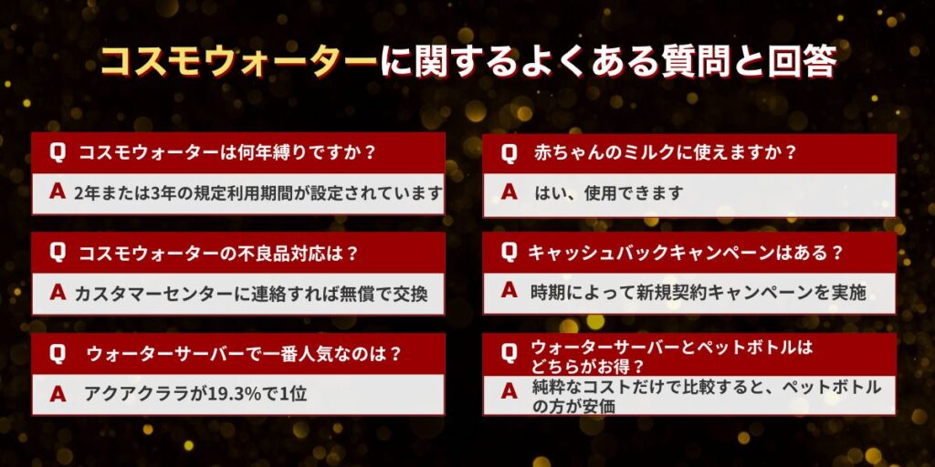 コスモウォーターに関するよくある質問と回答