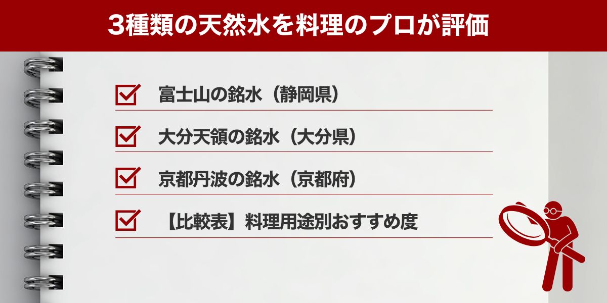 オーケンウォーター3種類の天然水を料理のプロが評価