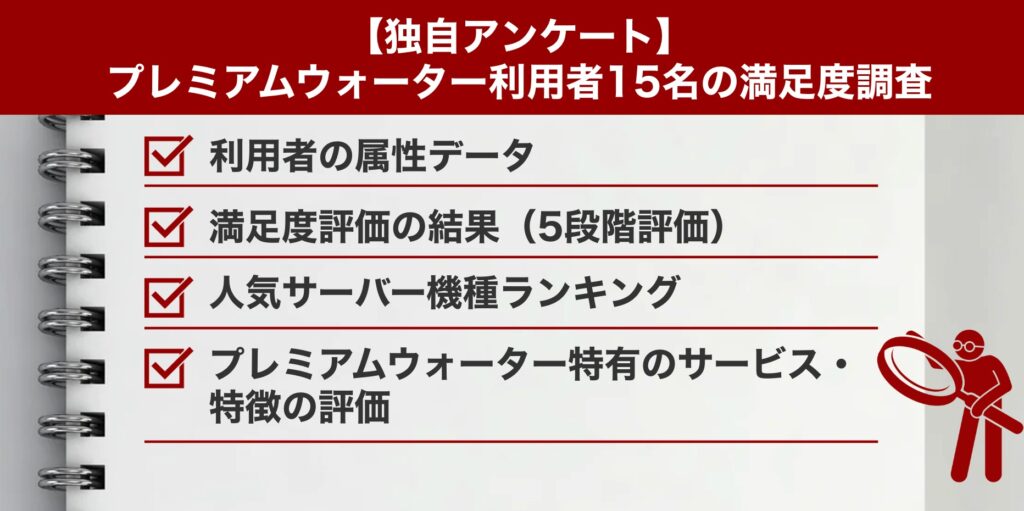 【独自アンケート】プレミアムウォーター利用者15名の満足度調査