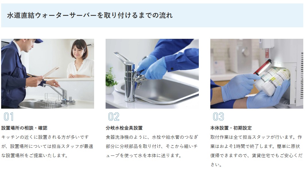 ウォータースタンド 設置作業の様子 専門スタッフによる取り付け