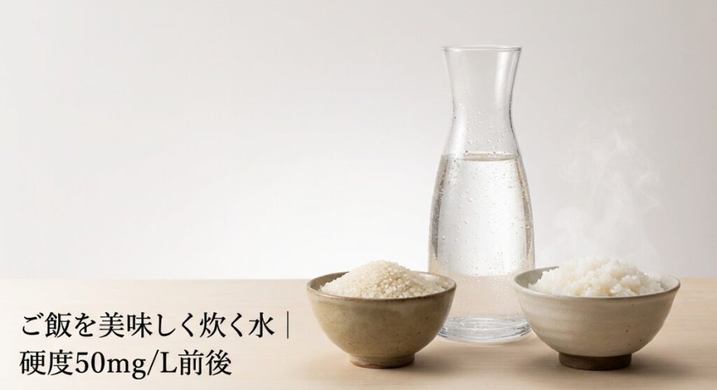 ご飯を美味しく炊く水｜硬度50mg/L前後