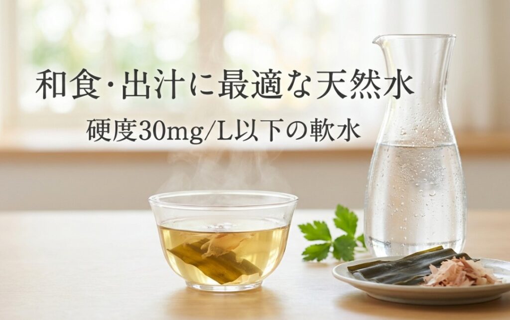 和食・出汁に最適な天然水｜硬度30mg/L以下の軟水