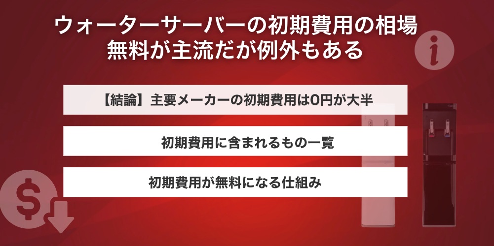 ウォーターサーバーの初期費用の相場｜無料が主流だが例外もある