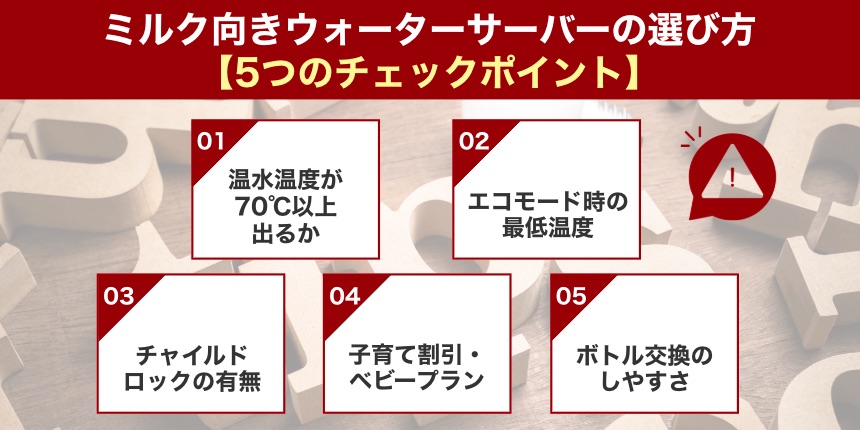 ミルク向きウォーターサーバーの選び方【5つのチェックポイント】