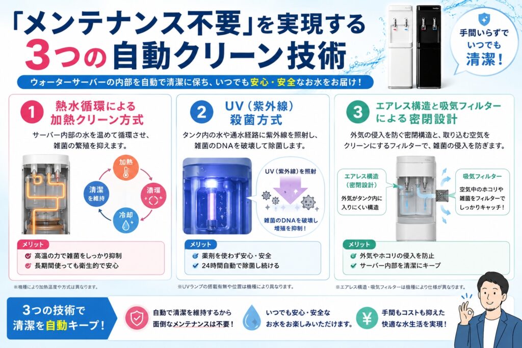 「メンテナンス不要」を実現する3つの自動クリーン技術