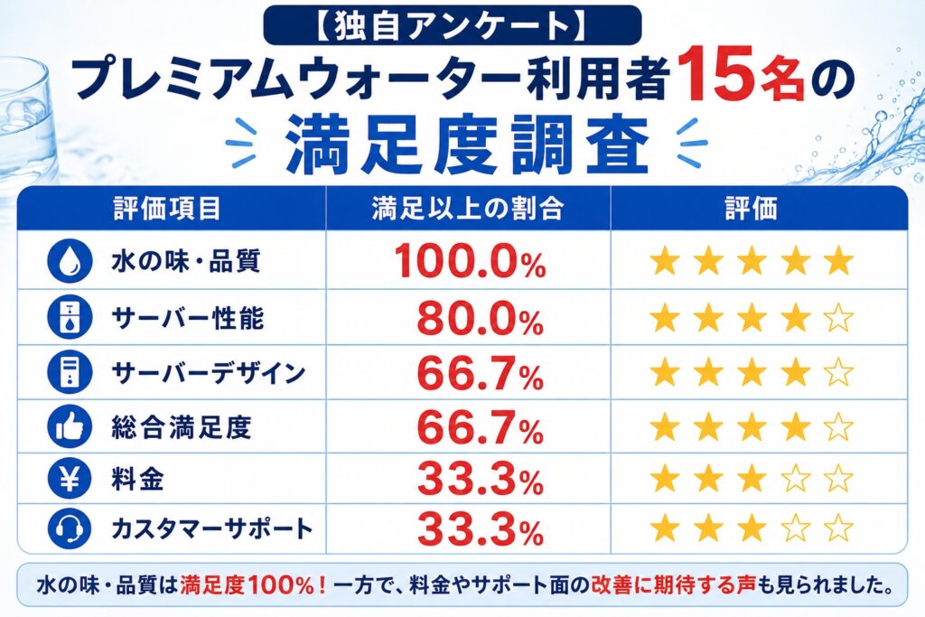 【独自アンケート】プレミアムウォーター利用者15名の満足度調査