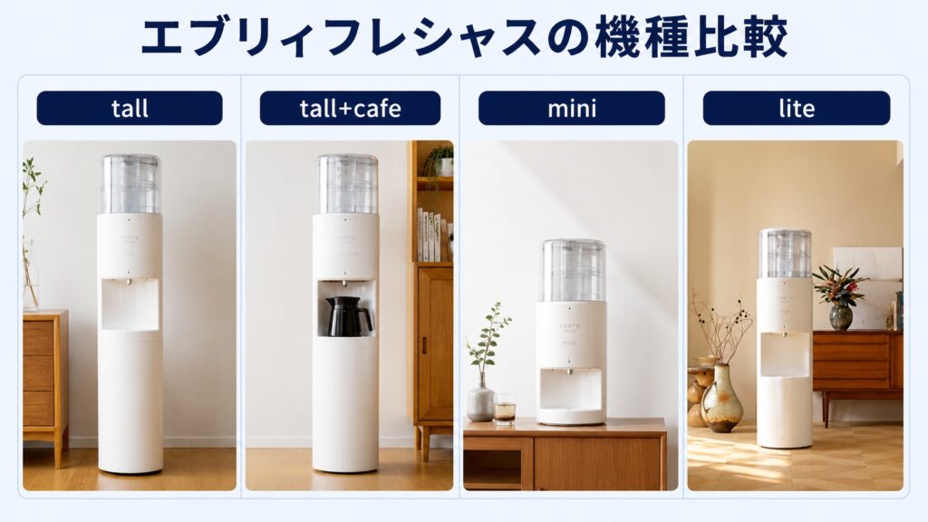 エブリィフレシャスの機種比較｜tall・mini・tall+cafe・lite