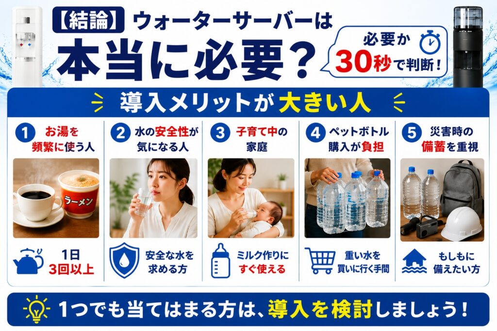 【結論】ウォーターサーバーは本当に必要？判断基準を徹底解説