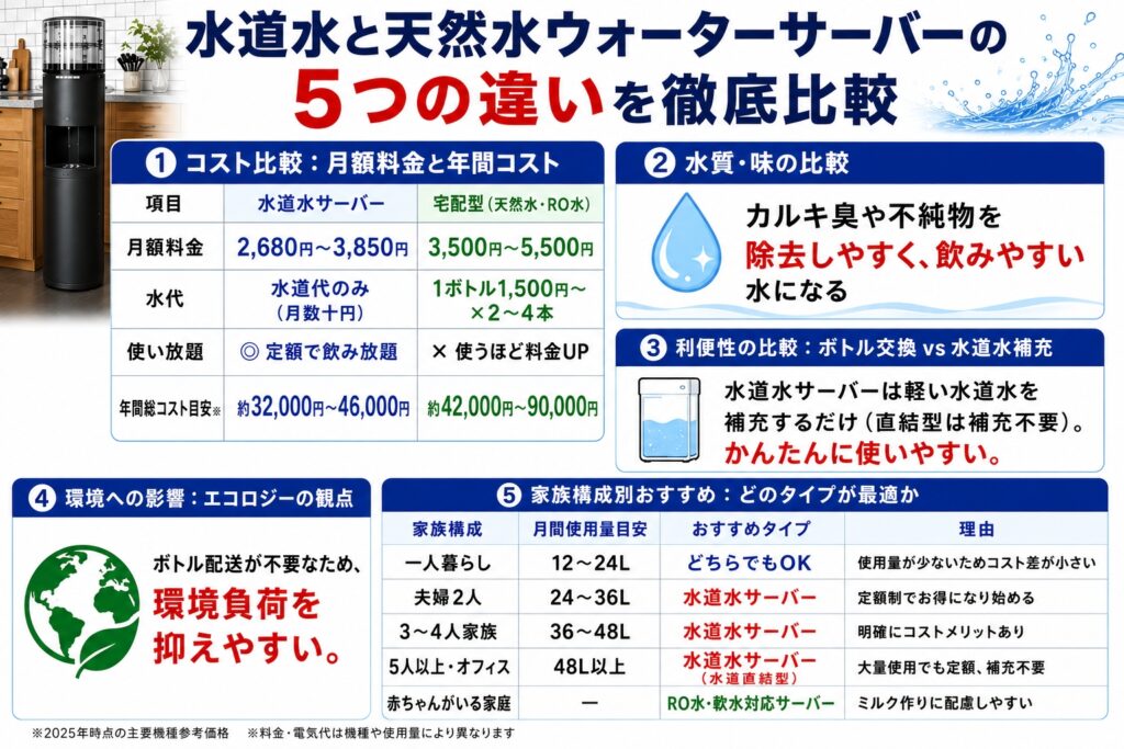 水道水と天然水ウォーターサーバーの5つの違いを徹底比較