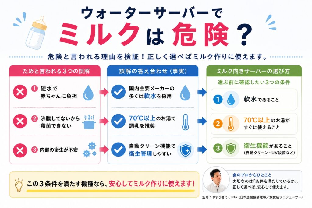 ウォーターサーバーでミルクはだめ？危険と言われる理由と本当の結論