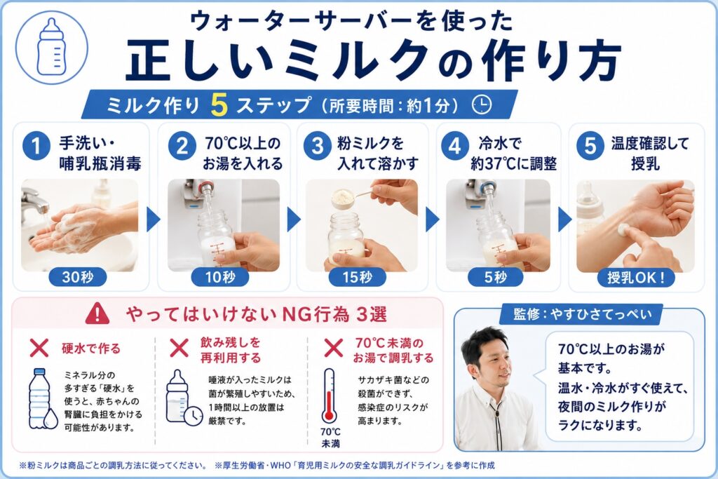 ウォーターサーバーを使った正しいミルクの作り方【手順解説】