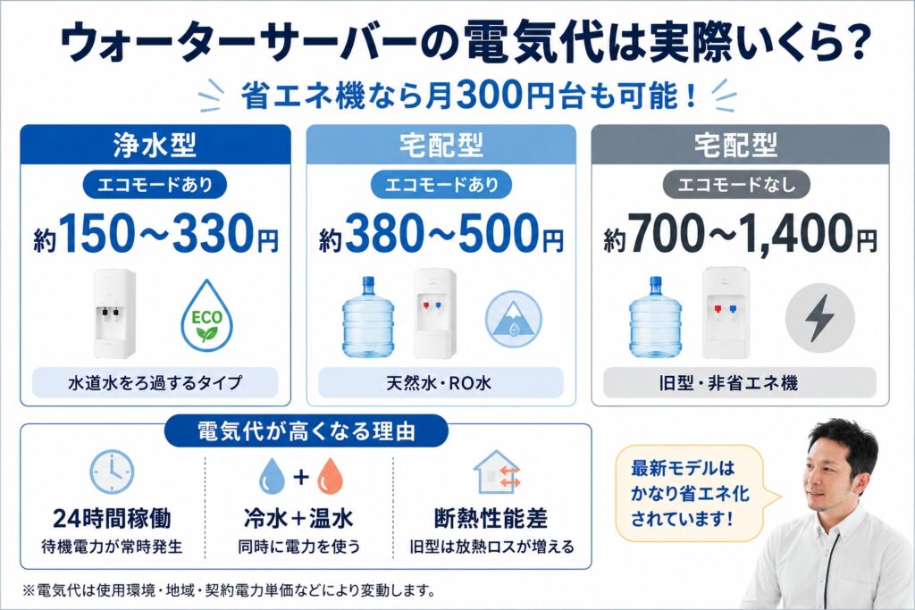 ウォーターサーバーの電気代は実際いくら？1ヶ月の平均目安