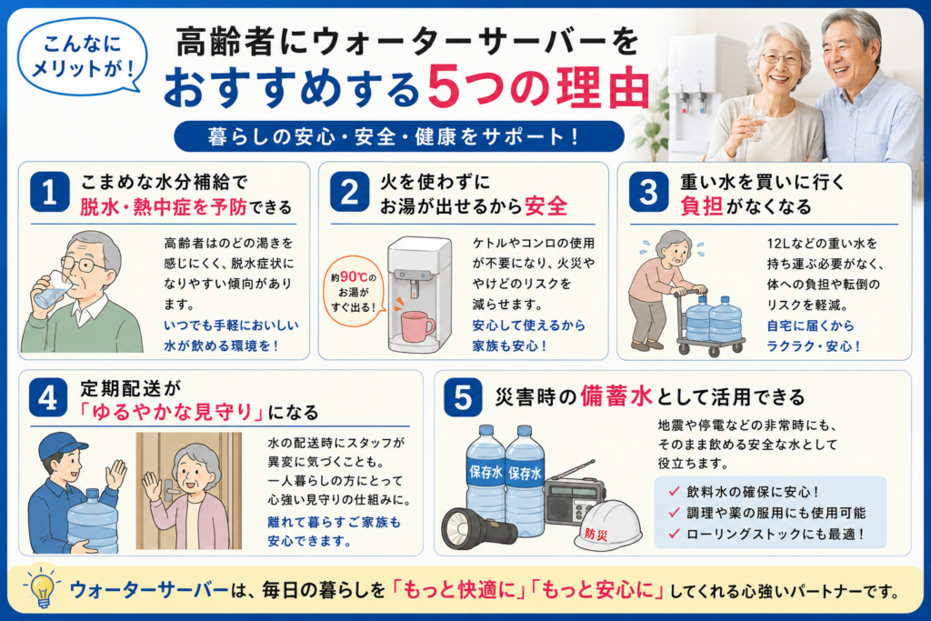 高齢者にウォーターサーバーをおすすめする5つの理由