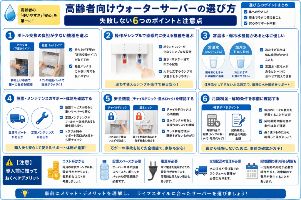 高齢者向けウォーターサーバーの選び方｜失敗しない6つのポイントと注意点