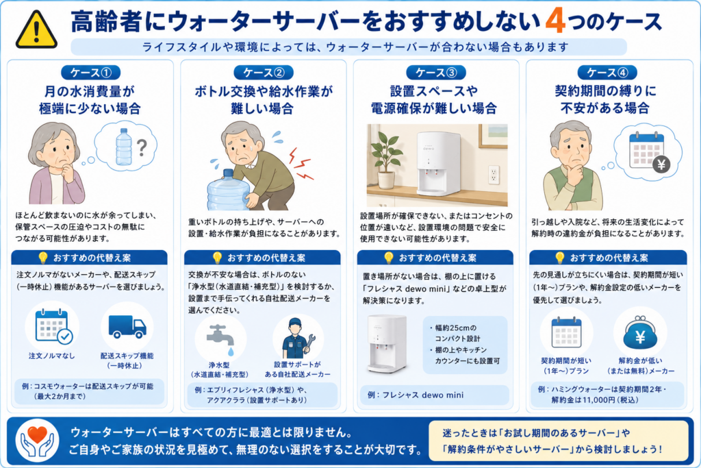 高齢者にウォーターサーバーをおすすめしない4つのケース