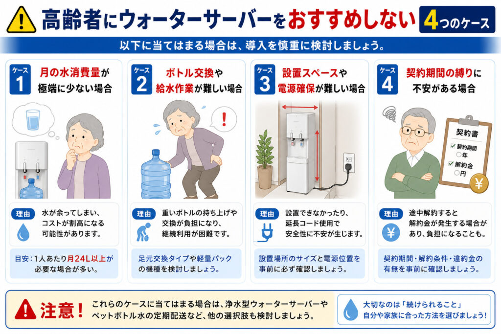 高齢者にウォーターサーバーをおすすめしない4つのケース