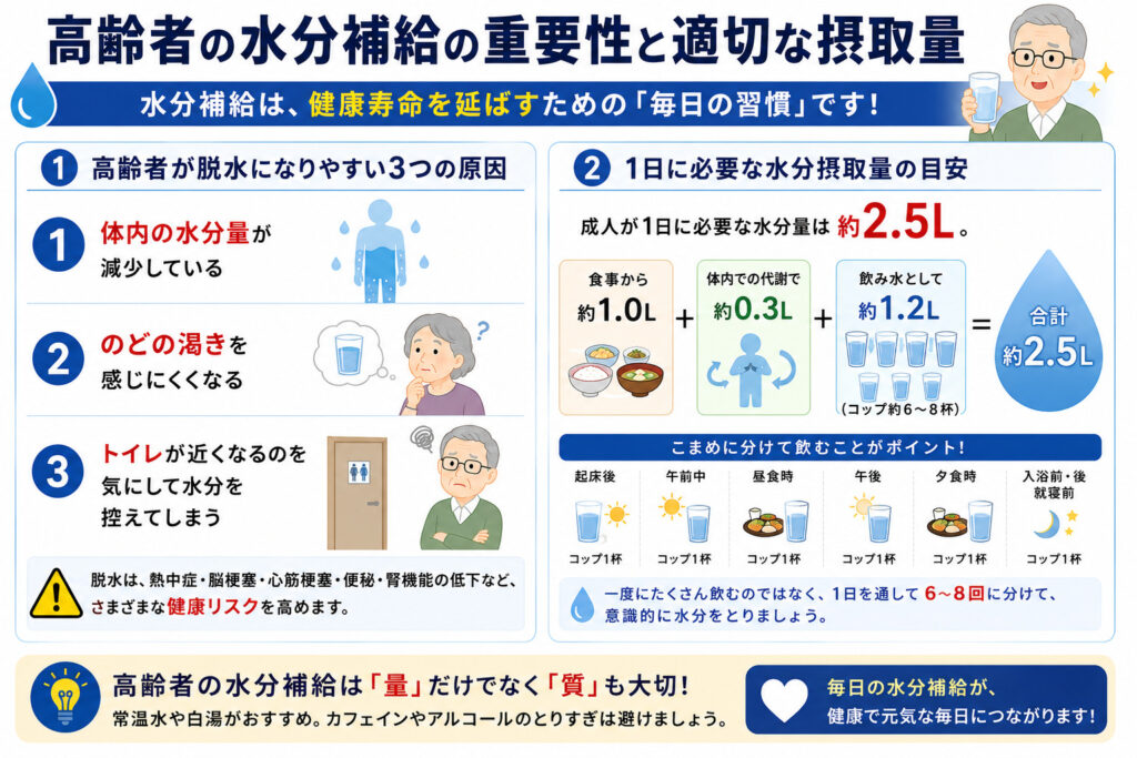 高齢者の水分補給の重要性と適切な摂取量
