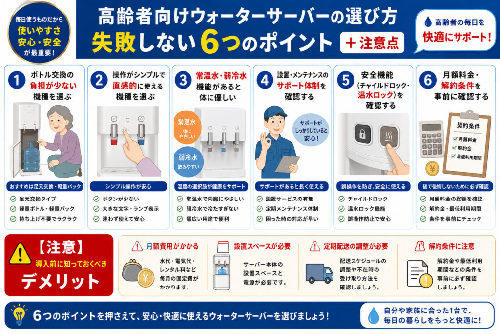 高齢者向けウォーターサーバーの選び方｜失敗しない6つのポイントと注意点