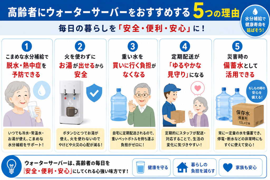 高齢者にウォーターサーバーをおすすめする5つの理由