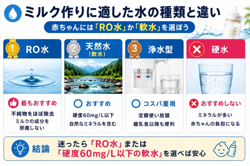 ミルク作りに適した水の種類と違い