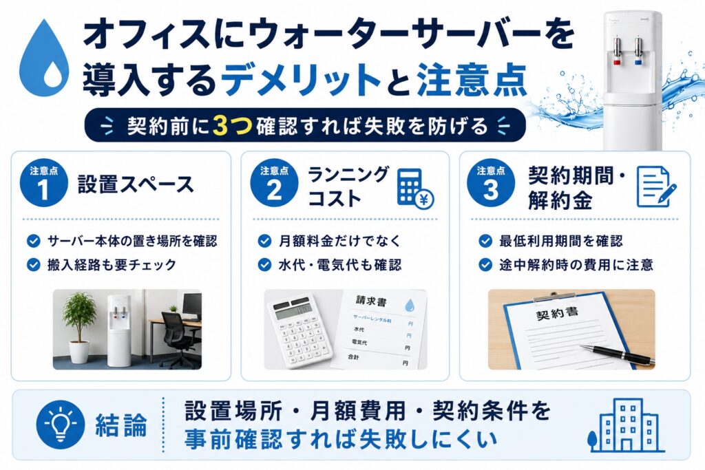オフィスにウォーターサーバーを導入するデメリットと注意点