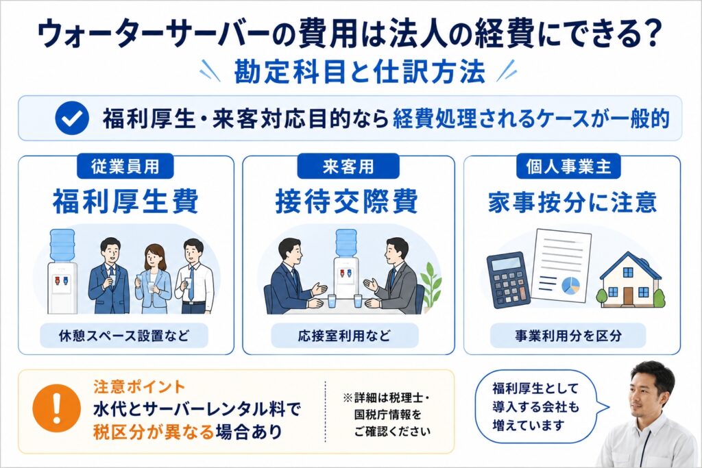 ウォーターサーバーの費用は法人の経費にできる？勘定科目と仕訳方法