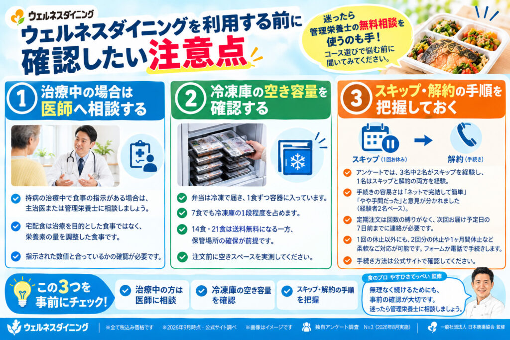 ウェルネスダイニングを利用する前に確認したい注意点