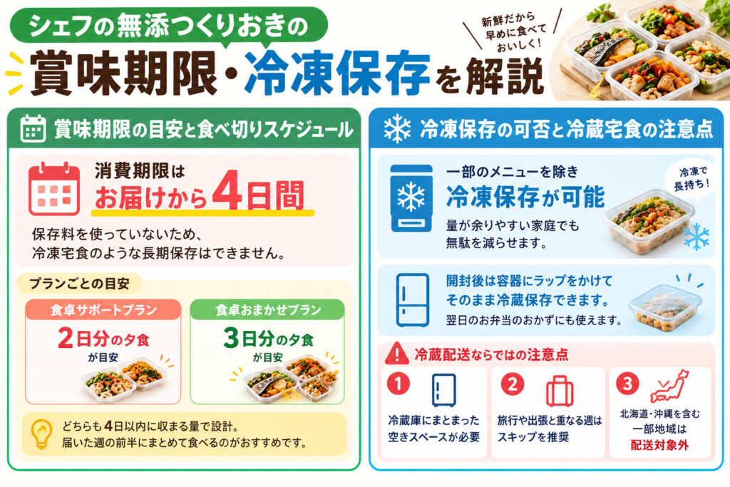 シェフの無添つくりおきの賞味期限・冷凍保存を解説