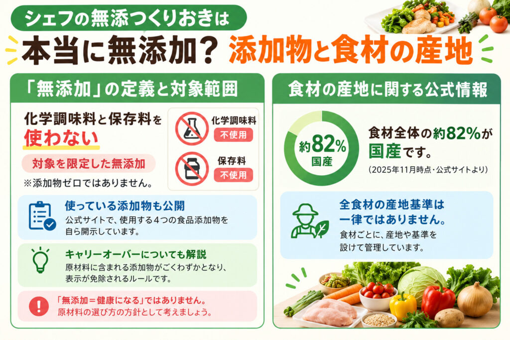 シェフの無添つくりおきは本当に無添加？添加物と食材の産地