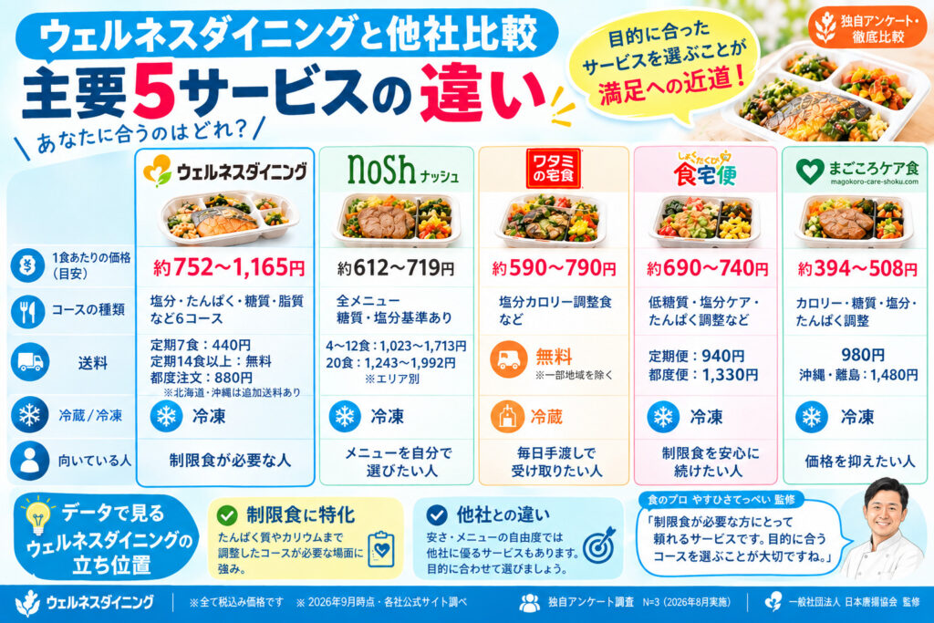 ウェルネスダイニングと他社比較｜主要5サービスとの違い